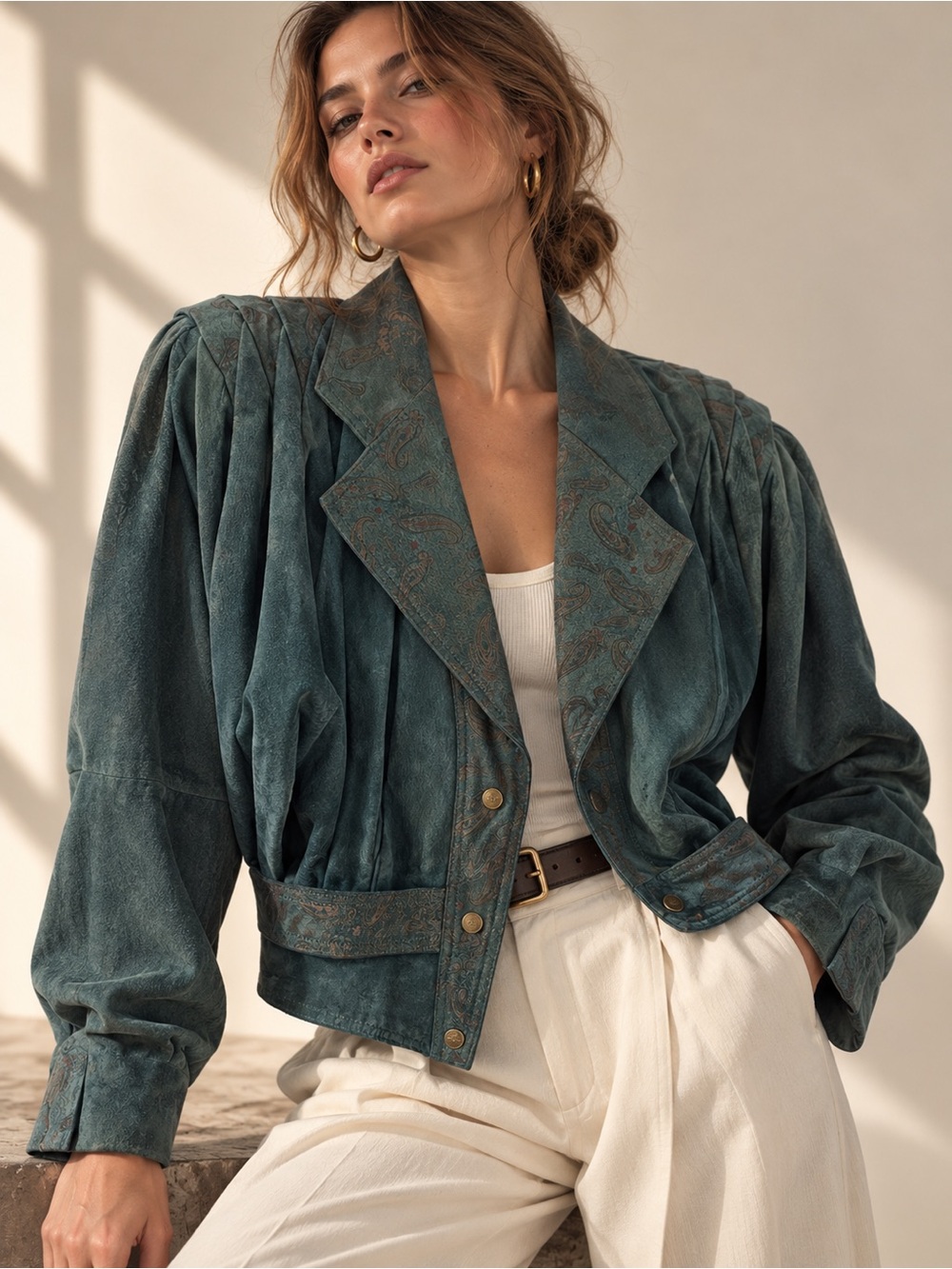 Vintage Paris Sport Club Teal Suede Paisley Jacket